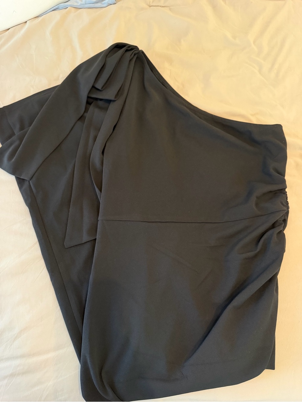 One-Shoulder Black Dress with Draped Detail